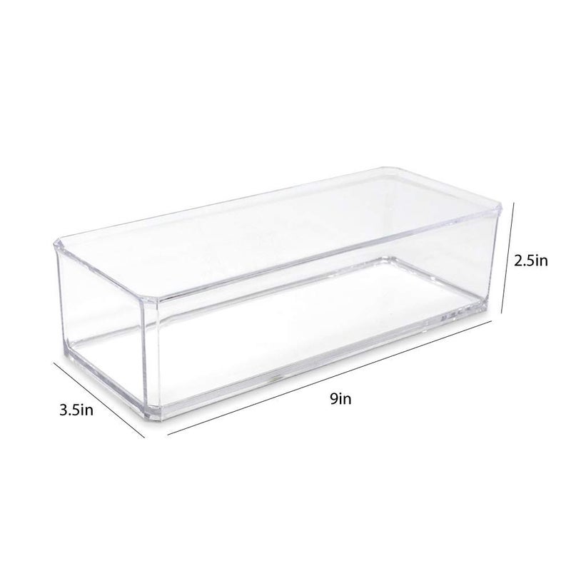 Isaac Jacobs منظم تخزين شفاف مستطيل من أكريليك إيزاك جاكوبس، (9"L x 3.5"W x 2.5"H) صينية درج بدون غطاء، منظم مفتوح من الأعلى، متعدد الوظائف، للحمام، المطبخ، المنزل، المكتب، المكتب، الأدراج - Image 2